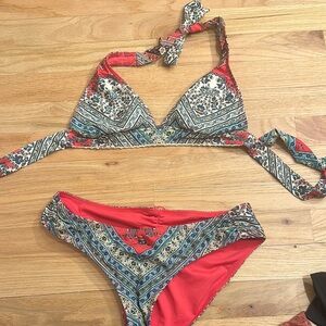 Lucky Brand Red and Blue Bikini Set